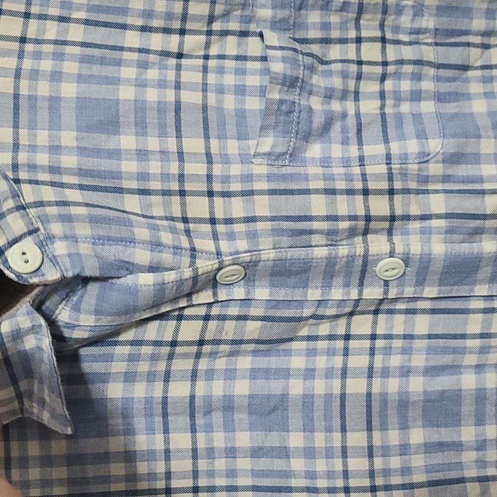 L.L.Bean Mens Flannel Shirt Blue/White Plaid Gray Fleece Lining Pocket M EUC - Picture 4 of 12